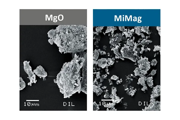 Vedere de 1.000x a oxidului de magneziu și MiMag (microscop)